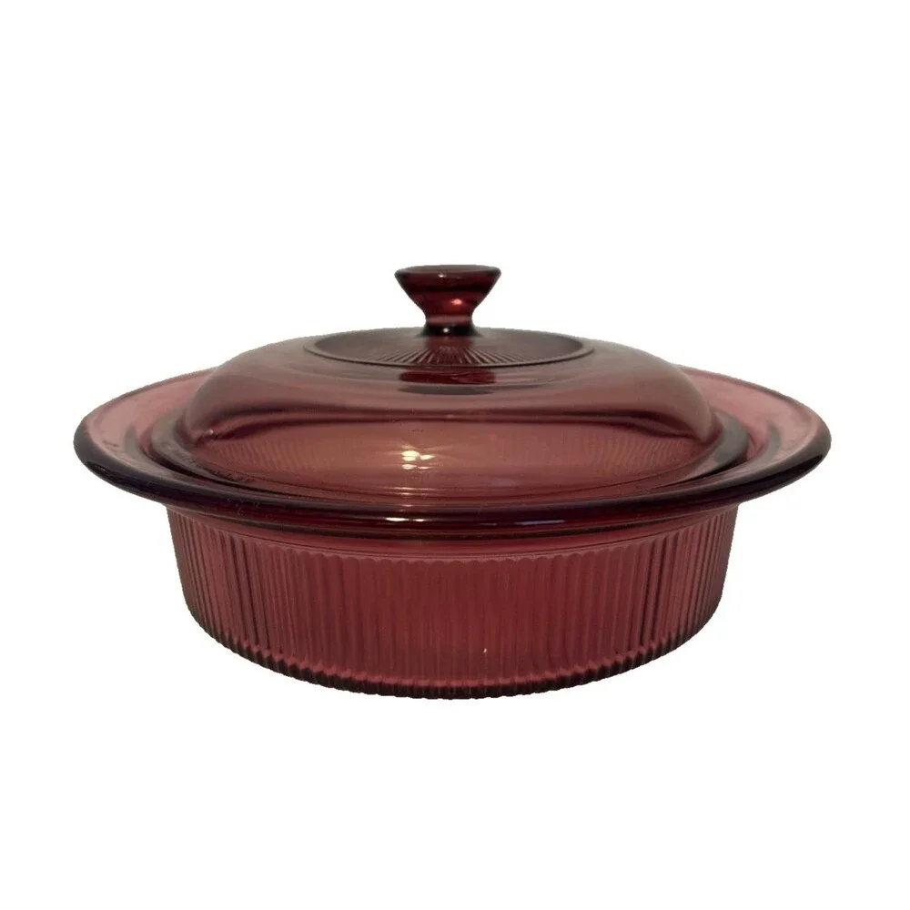 Visions Cranberry 1 qt Pyrex Casserole Dish Vintage From oven to table to fridge
